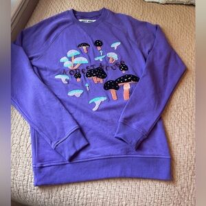 Modest Mouse Mushroom Pattern Purple Crewneck Sweatshirt, Embroidered, XS, EUC!